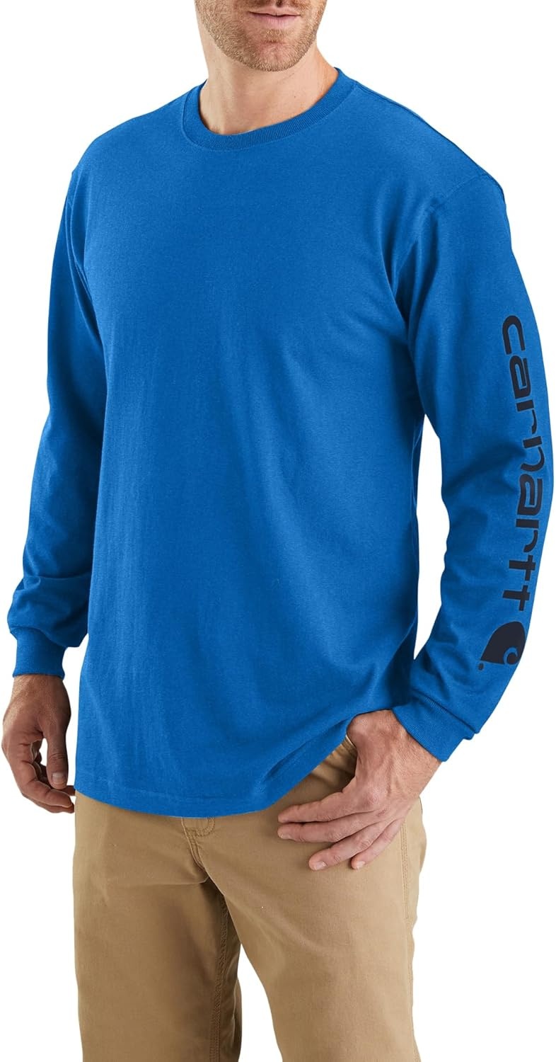 image:imageCarhartt Mens Dearborn Loose LongSleeve Logo TShirt CloseoutBeacon Blue Heather