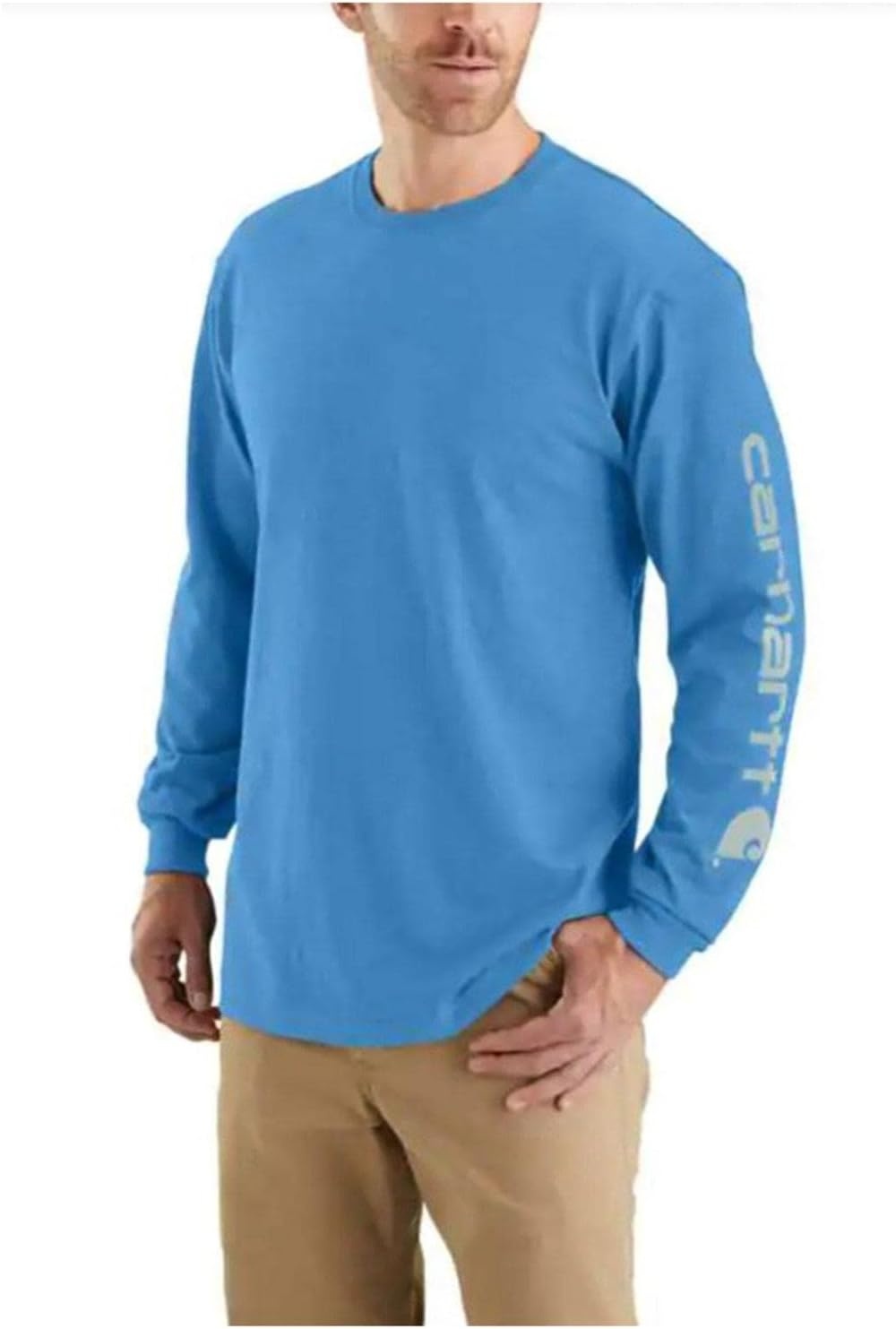 image:imageCarhartt Mens Dearborn Loose LongSleeve Logo TShirt CloseoutBlue Lagoon Heather