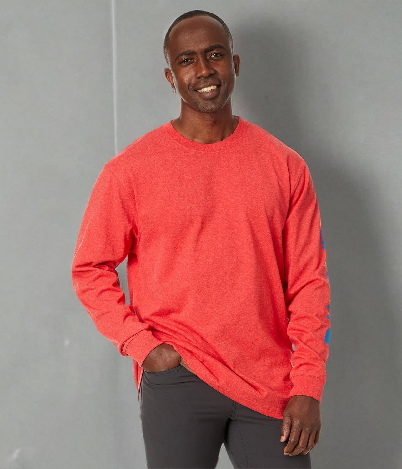 image:imageCarhartt Mens Dearborn Loose LongSleeve Logo TShirt CloseoutFire Red Heather