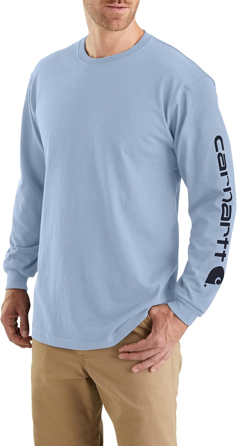 image:imageCarhartt Mens Dearborn Loose LongSleeve Logo TShirt CloseoutFog Blue