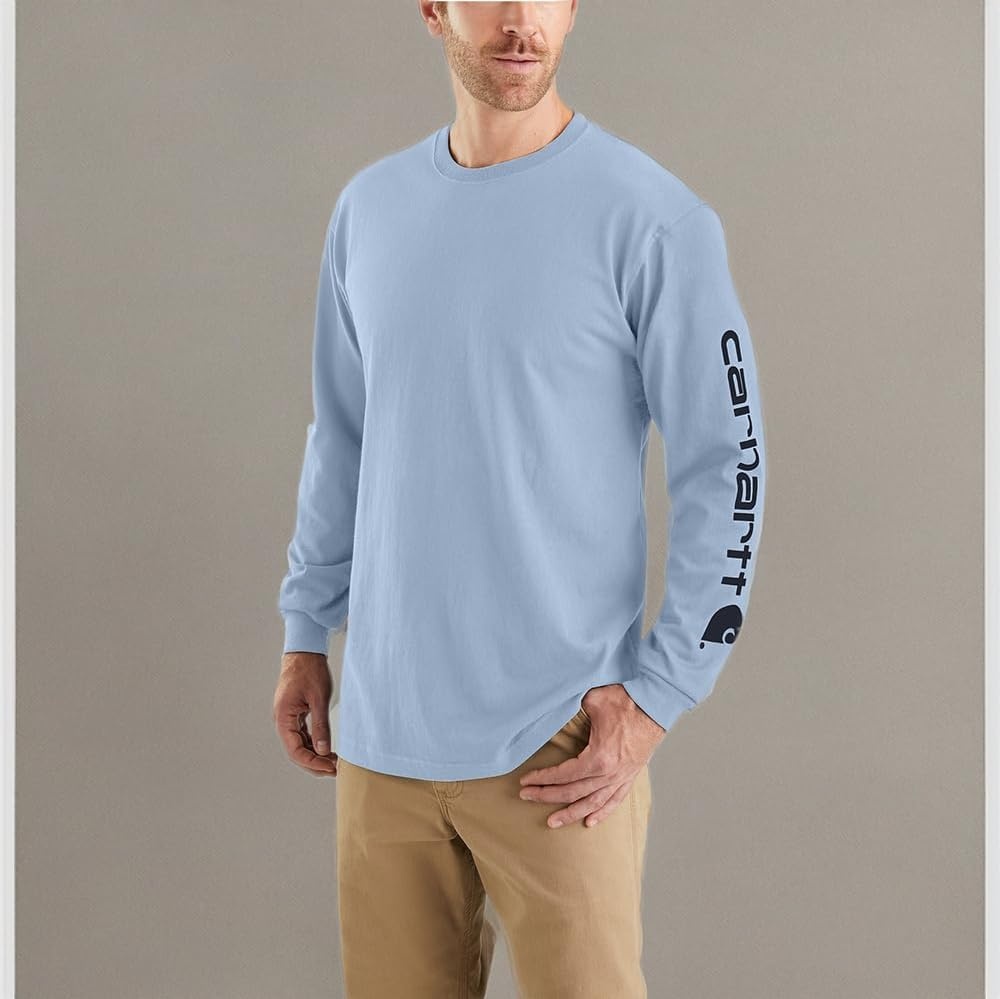image:imageCarhartt Mens Dearborn Loose LongSleeve Logo TShirt CloseoutFog Blue