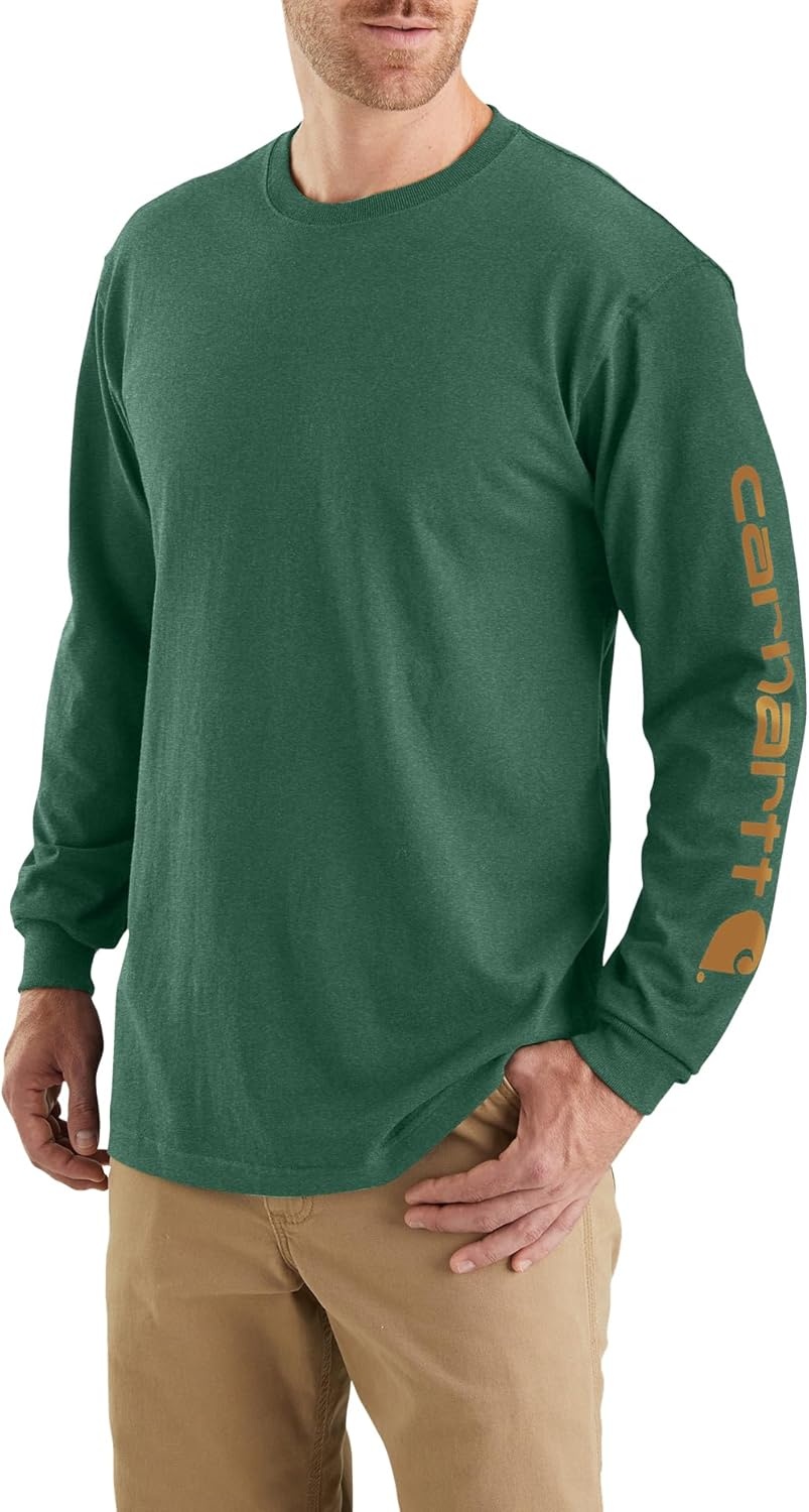 image:imageCarhartt Mens Dearborn Loose LongSleeve Logo TShirt CloseoutFrosted Balsam Heather