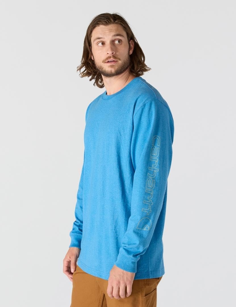 image:imageCarhartt Mens Dearborn Loose LongSleeve Logo TShirt CloseoutHorizon Blue Heather