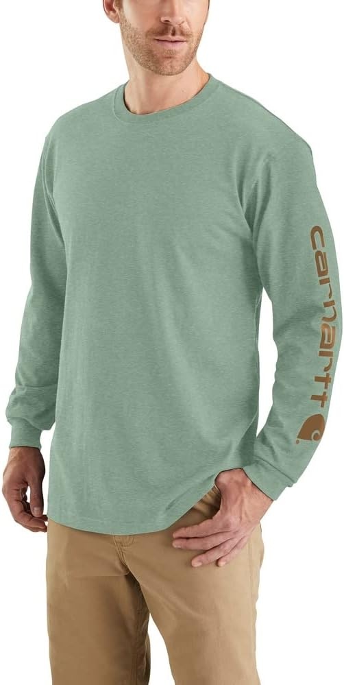 image:imageCarhartt Mens Dearborn Loose LongSleeve Logo TShirt CloseoutJade Heather