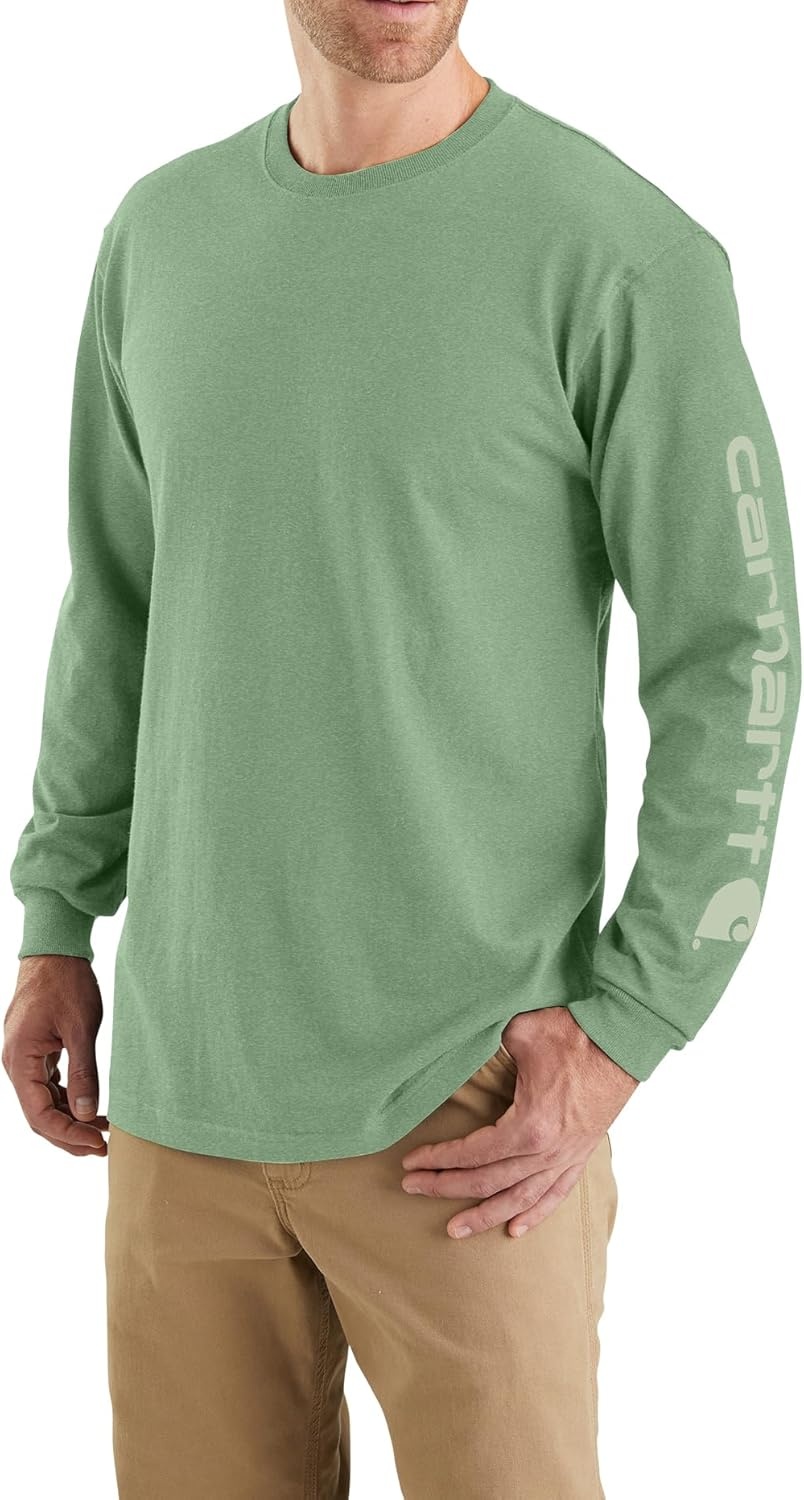 image:imageCarhartt Mens Dearborn Loose LongSleeve Logo TShirt CloseoutLoden Frost Heather