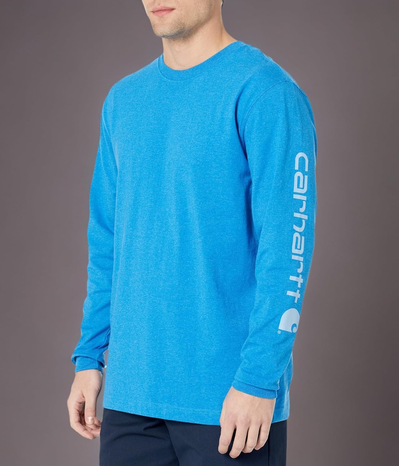 image:imageCarhartt Mens Dearborn Loose LongSleeve Logo TShirt CloseoutMarine Blue Heather