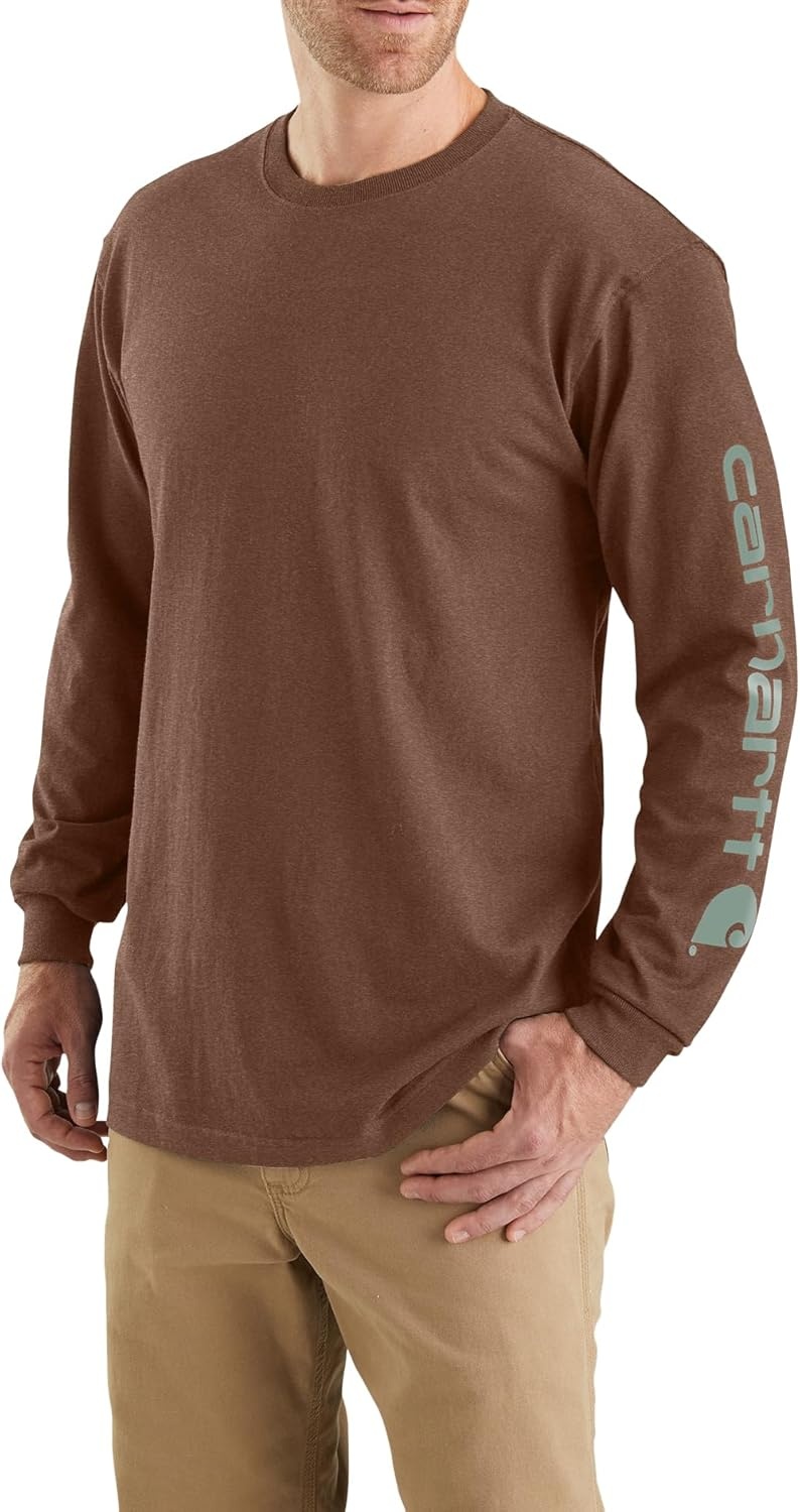 image:imageCarhartt Mens Dearborn Loose LongSleeve Logo TShirt CloseoutMocha Heather