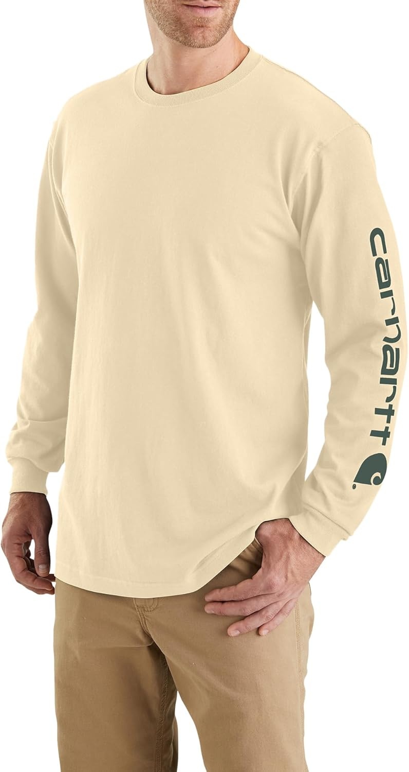 image:imageCarhartt Mens Dearborn Loose LongSleeve Logo TShirt CloseoutOat Milk