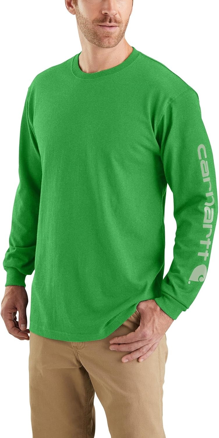image:imageCarhartt Mens Dearborn Loose LongSleeve Logo TShirt CloseoutOlive Green Heather