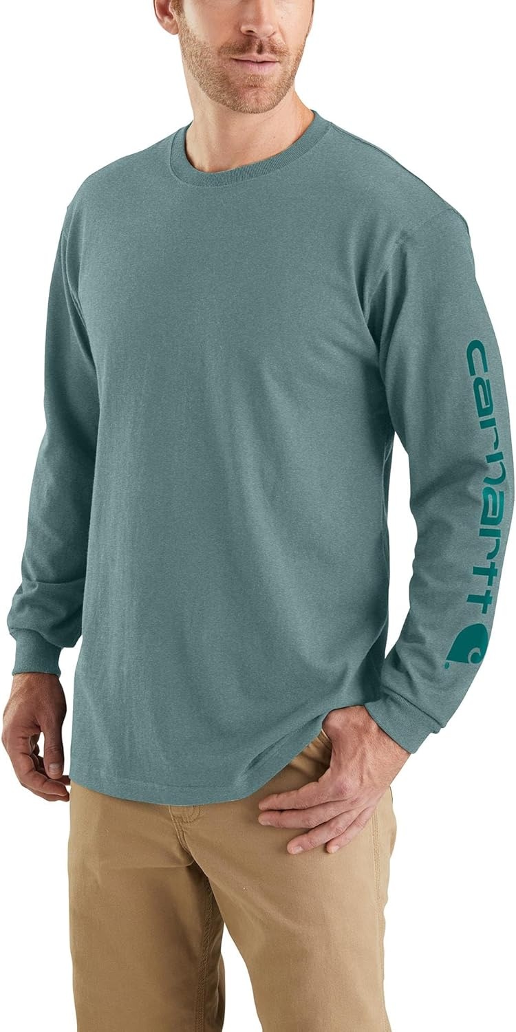 image:imageCarhartt Mens Dearborn Loose LongSleeve Logo TShirt CloseoutSea Pine Heather