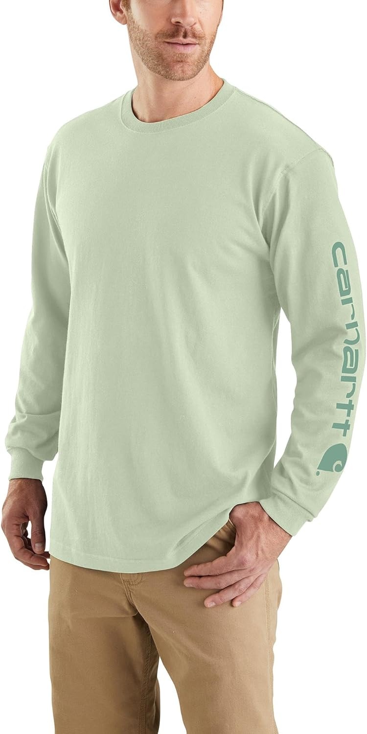 image:imageCarhartt Mens Dearborn Loose LongSleeve Logo TShirt CloseoutTender Greens