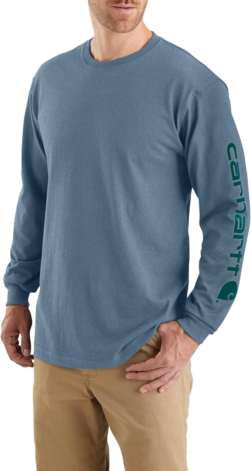 image:imageCarhartt Mens Dearborn Loose LongSleeve Logo TShirt CloseoutThundercloud Heather