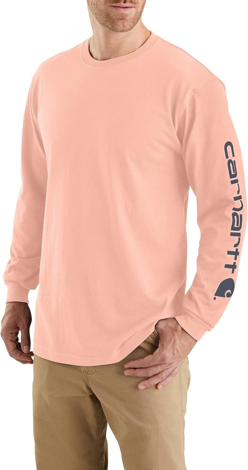 image:imageCarhartt Mens Dearborn Loose LongSleeve Logo TShirt CloseoutTropical Peach