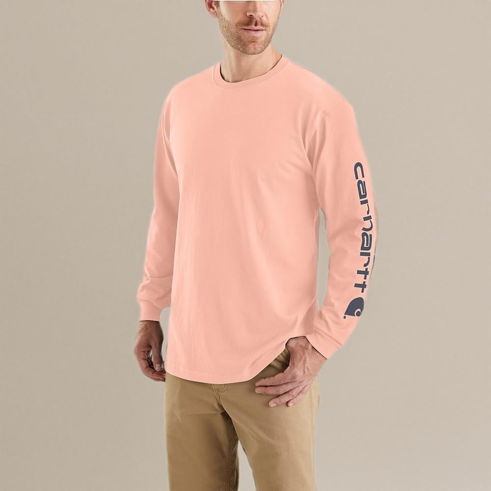 image:imageCarhartt Mens Dearborn Loose LongSleeve Logo TShirt CloseoutTropical Peach