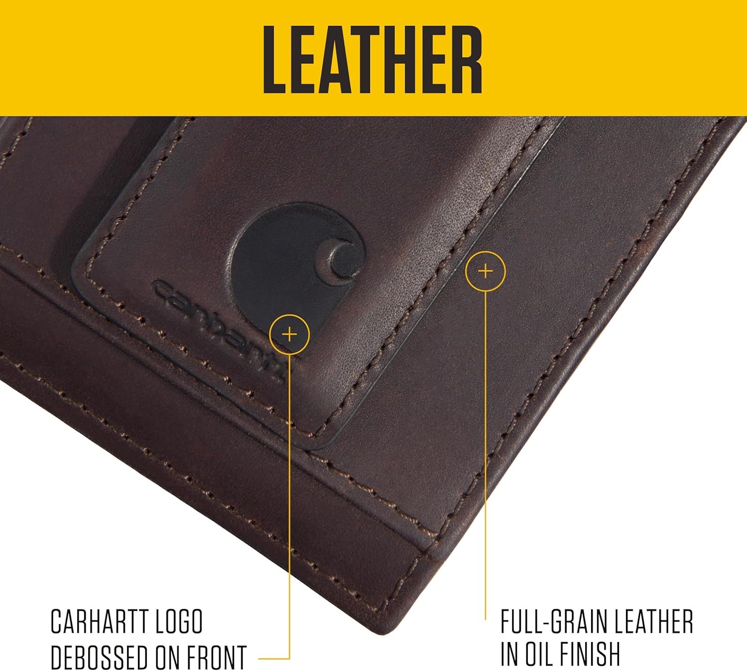 image:imageCarhartt Mens Durable Leather Wallets Available in Multiple StylesFront Pocket