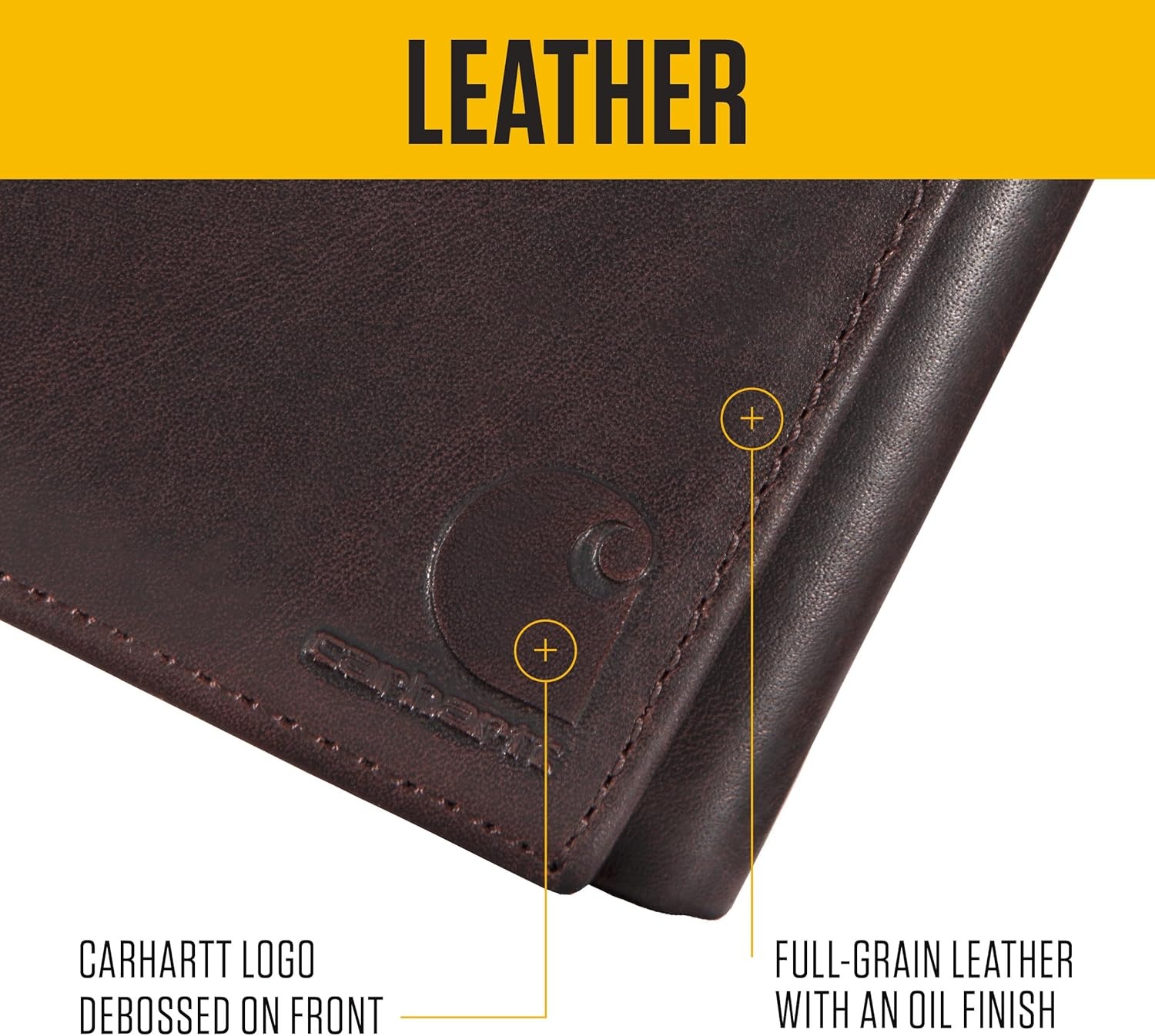 image:imageCarhartt Mens Durable Leather Wallets Available in Multiple StylesTrifold