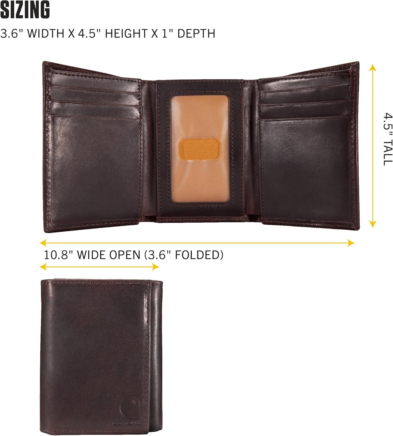 image:imageCarhartt Mens Durable Leather Wallets Available in Multiple StylesTrifold
