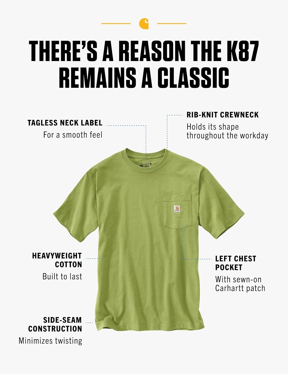 image:imageCarhartt Mens Iconic K87 Pocket TShirt CloseoutAlgae Green