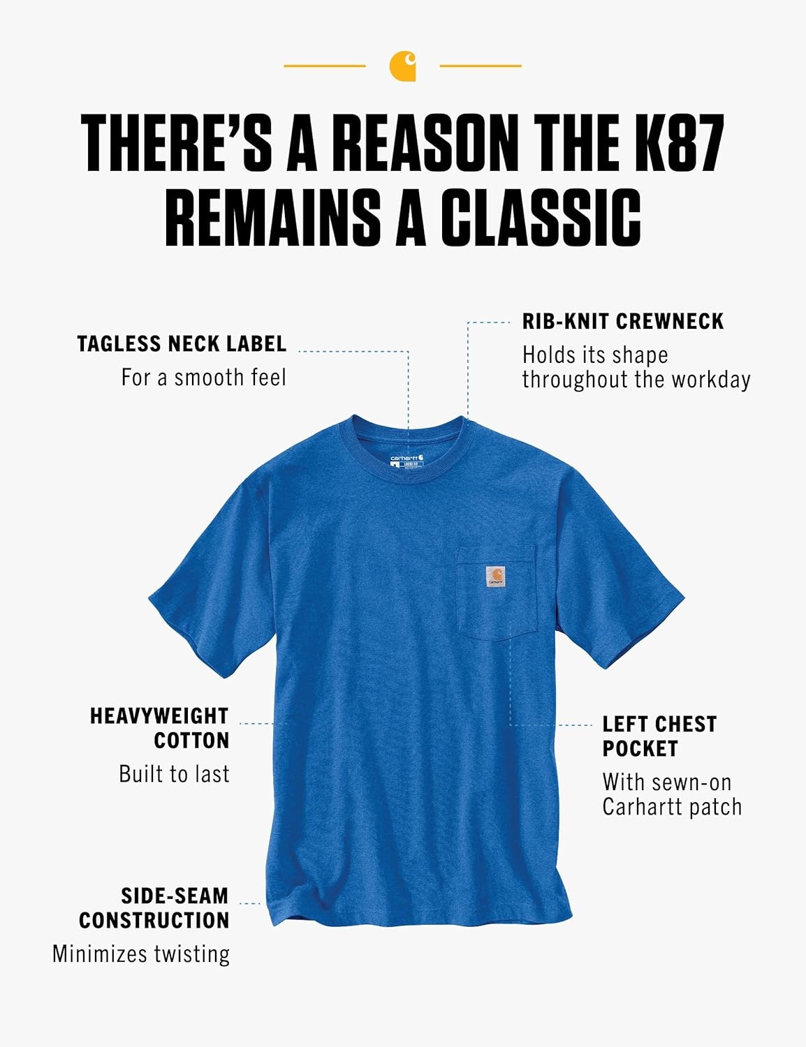 image:imageCarhartt Mens Iconic K87 Pocket TShirt CloseoutBeacon Blue Heather