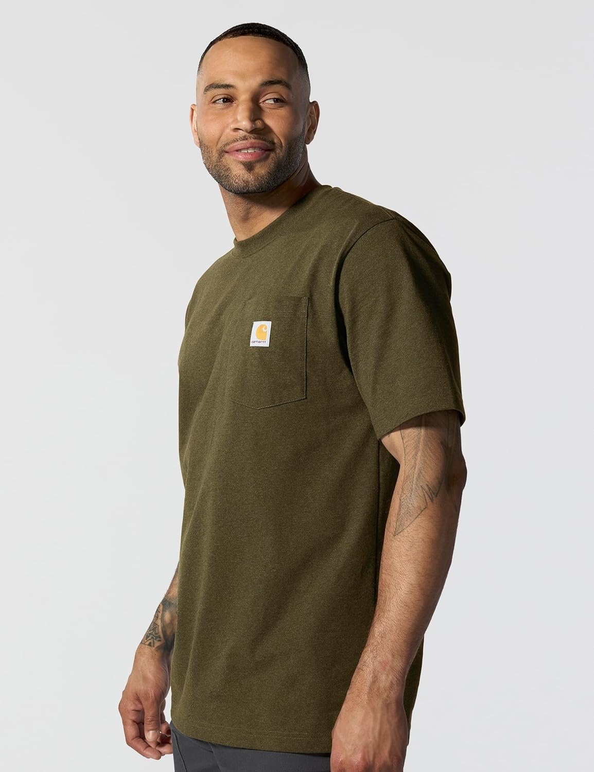image:imageCarhartt Mens Iconic K87 Pocket TShirt CloseoutDark Bronzed Green Heather