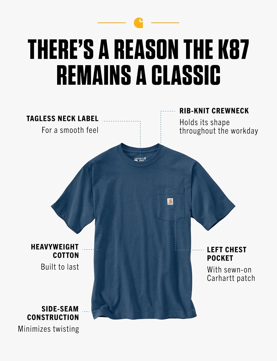 image:imageCarhartt Mens Iconic K87 Pocket TShirt CloseoutDeep Ocean Heather