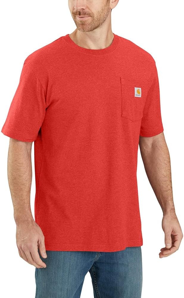 image:imageCarhartt Mens Iconic K87 Pocket TShirt CloseoutFire Red Heather