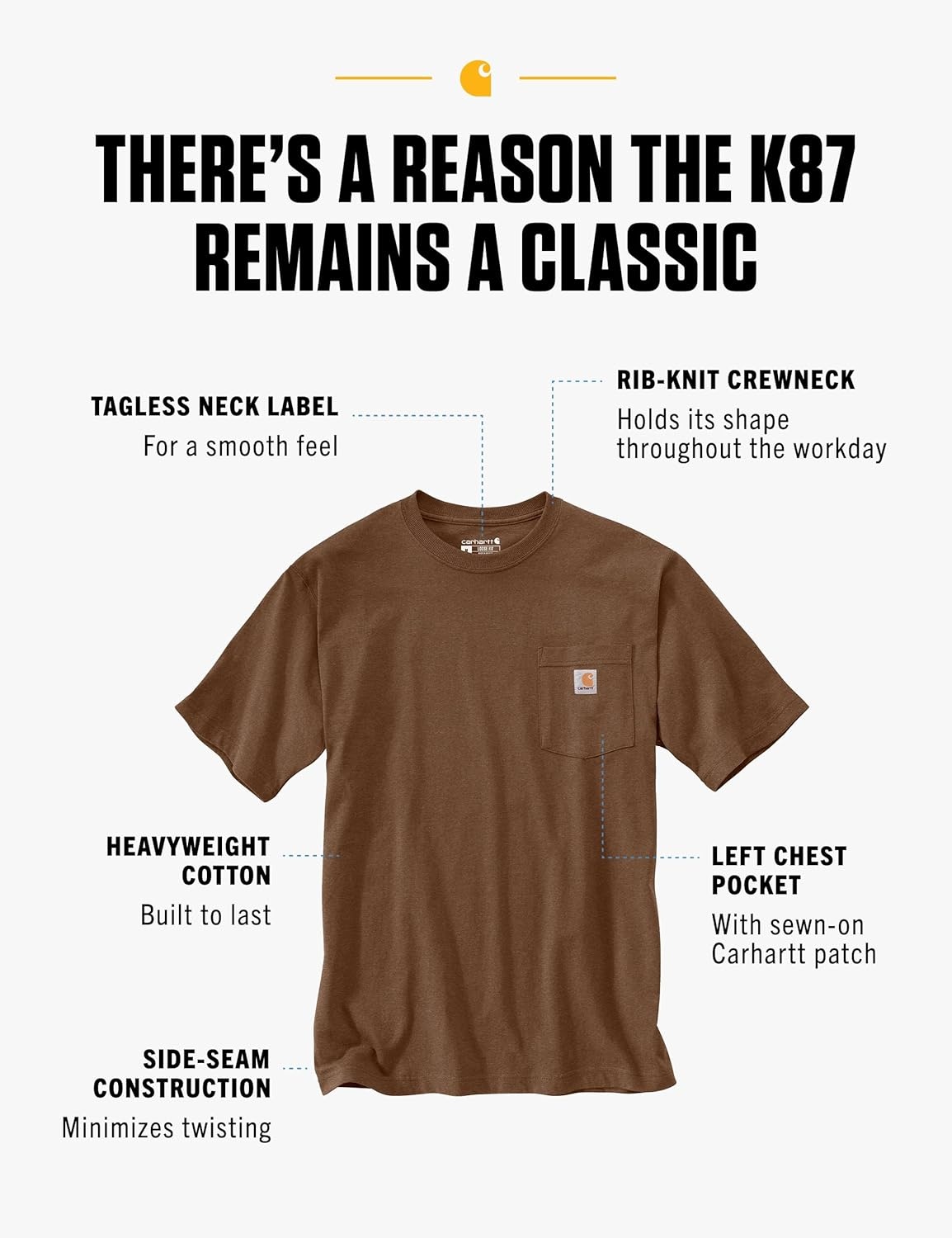 image:imageCarhartt Mens Iconic K87 Pocket TShirt CloseoutMocha Heather