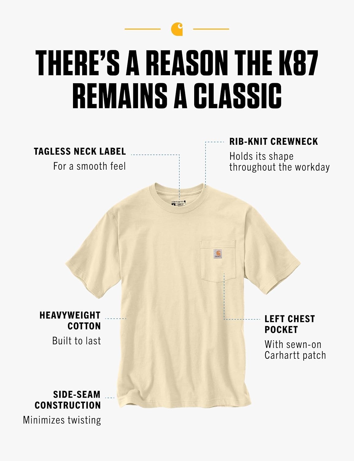 image:imageCarhartt Mens Iconic K87 Pocket TShirt CloseoutOat Milk
