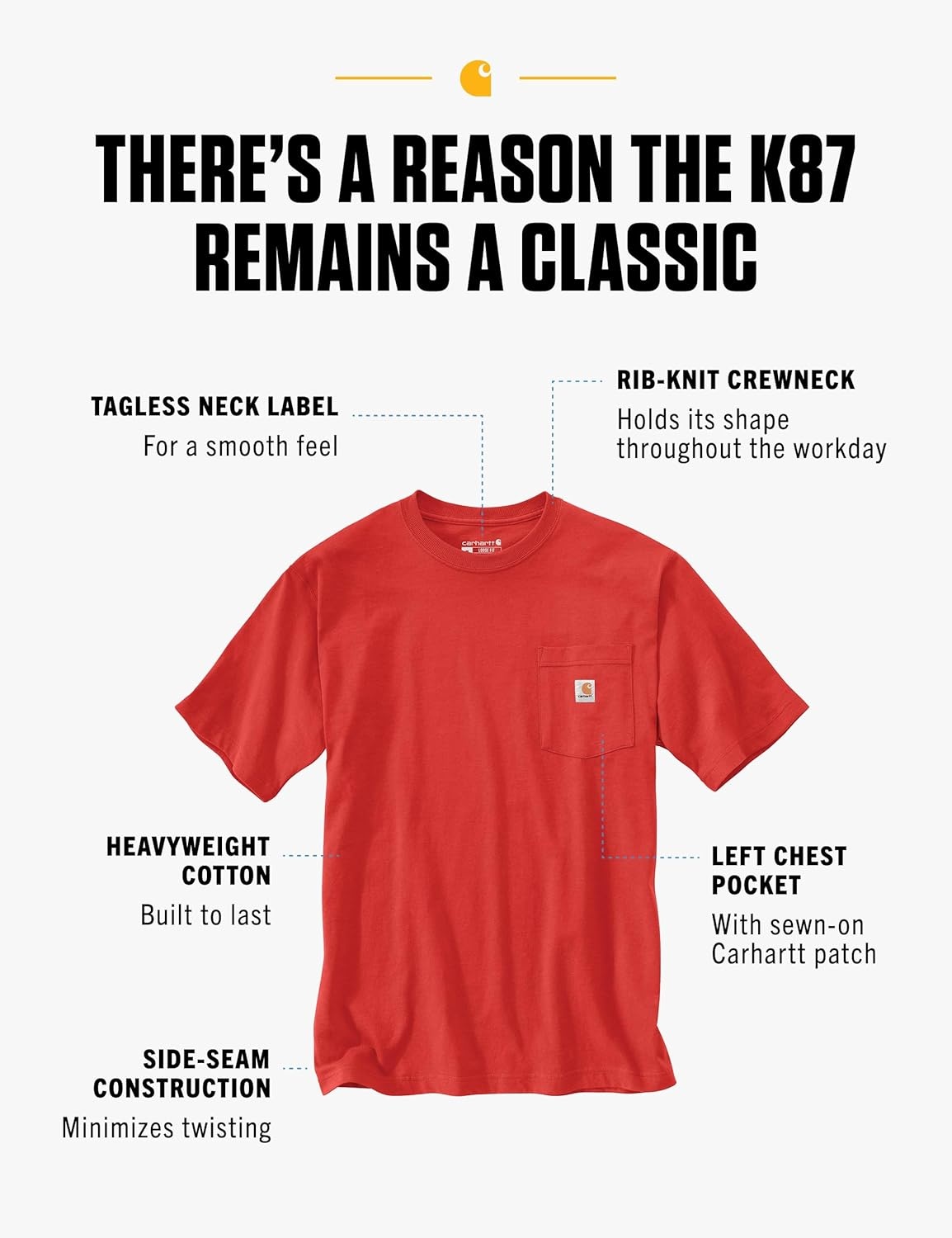 image:imageCarhartt Mens Iconic K87 Pocket TShirt CloseoutRoasted Tomato