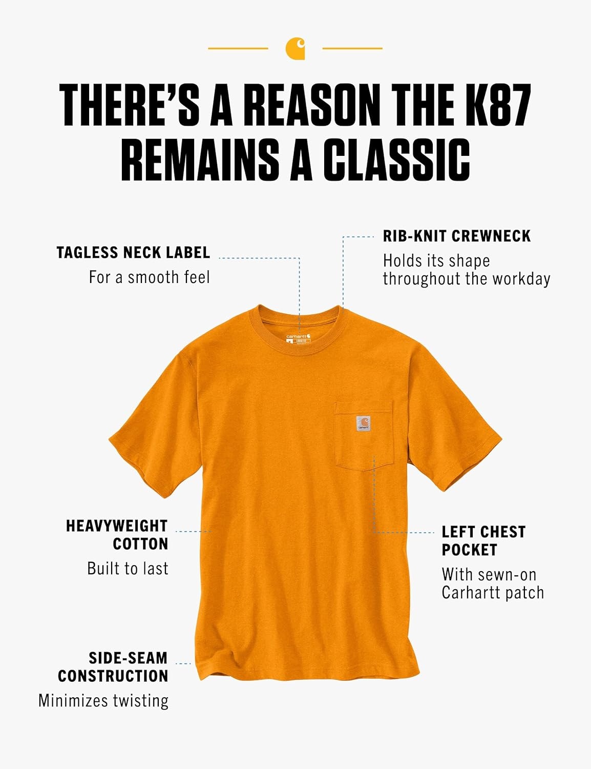 image:imageCarhartt Mens Iconic K87 Pocket TShirt CloseoutRust Heather