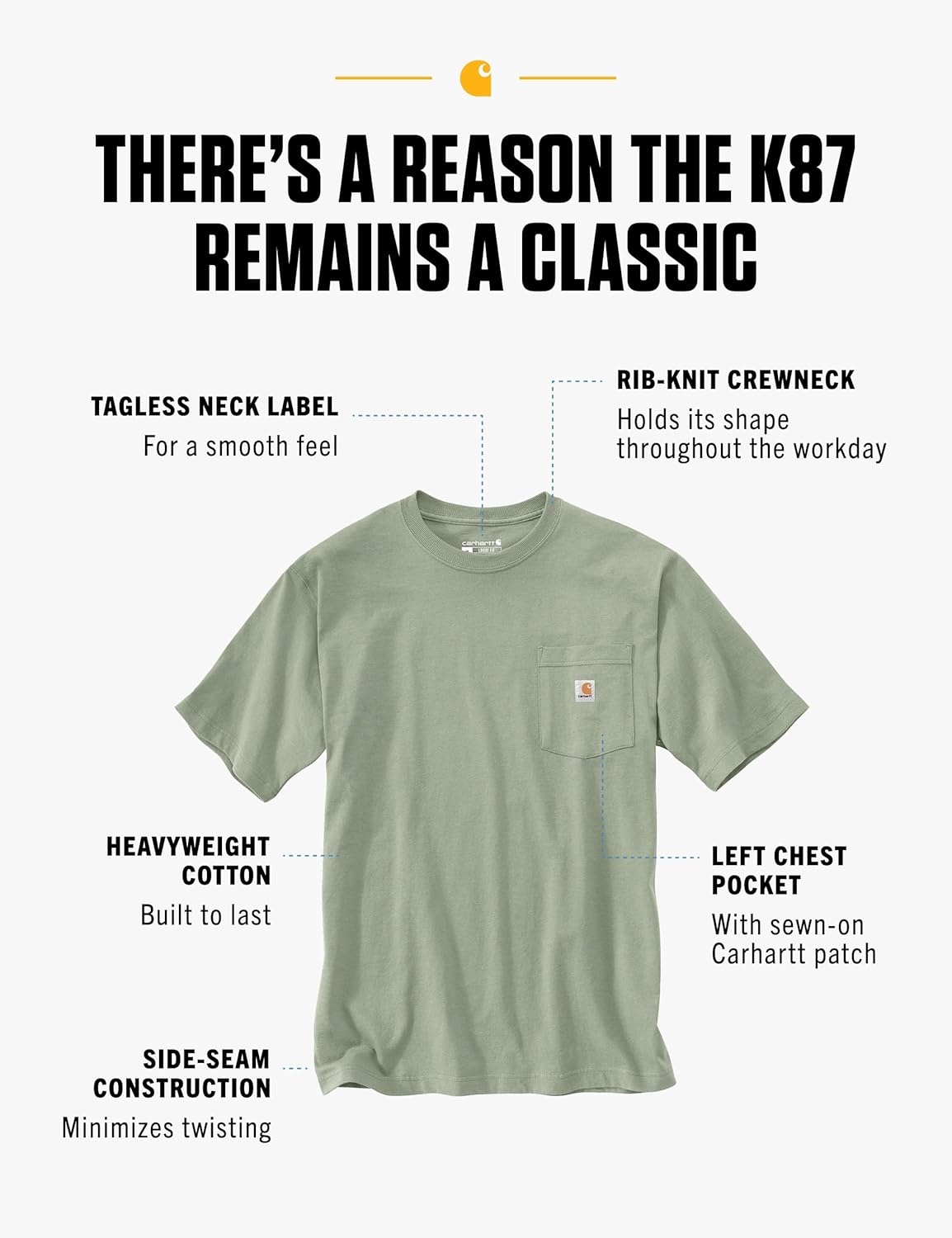 image:imageCarhartt Mens Iconic K87 Pocket TShirt CloseoutSage
