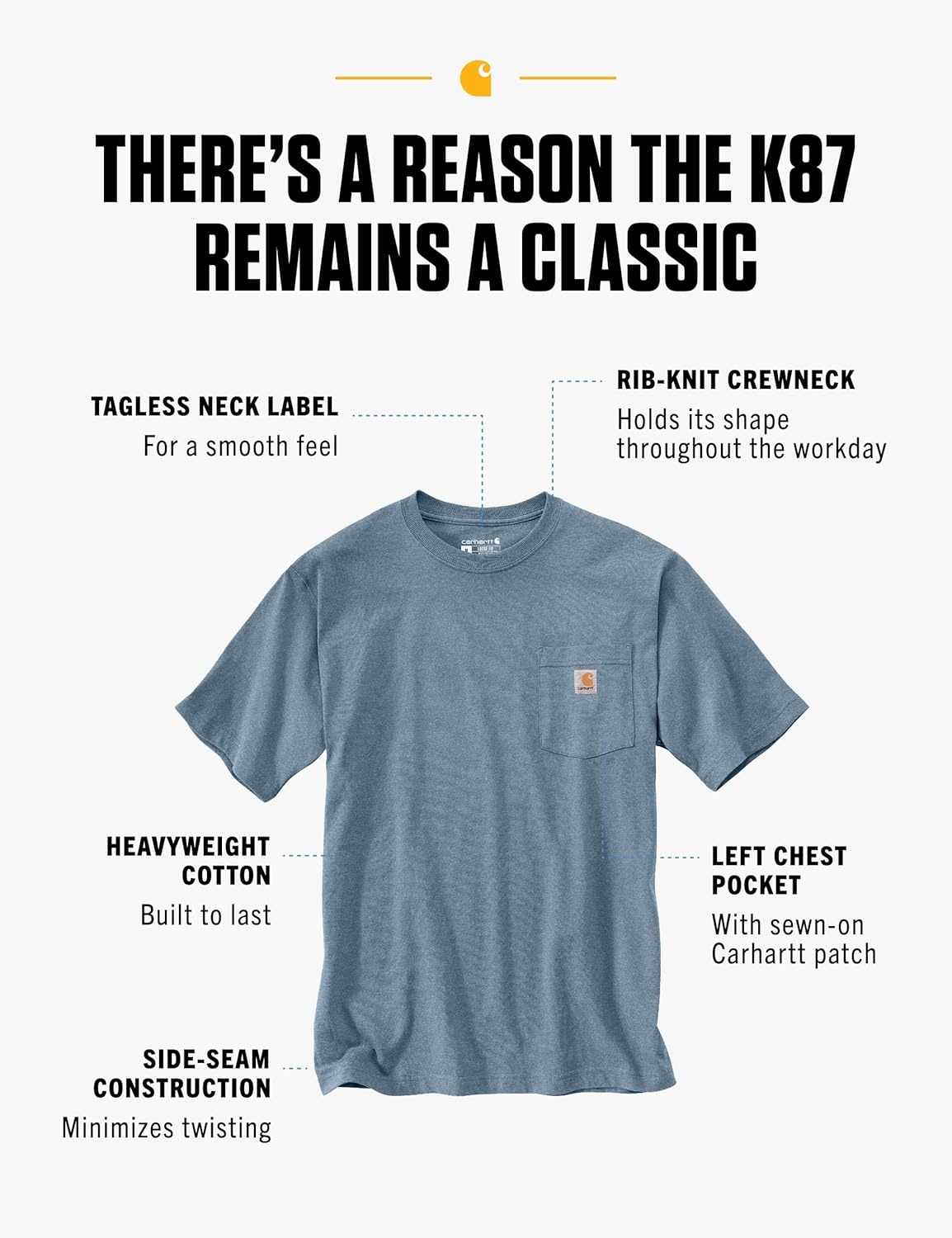 image:imageCarhartt Mens Iconic K87 Pocket TShirt CloseoutThundercloud Heather