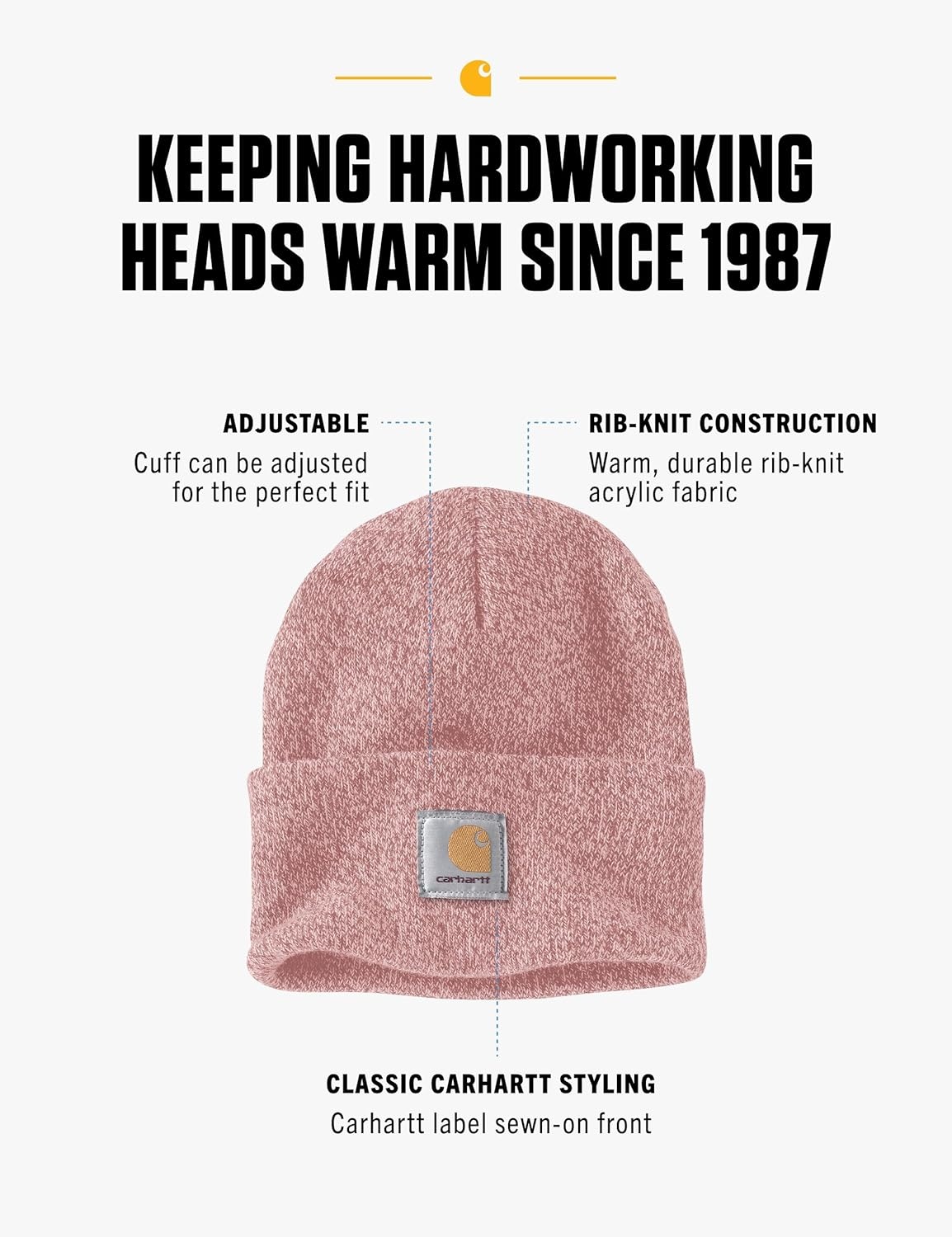 image:imageCarhartt Mens Knit Cuffed Beanie CloseoutRose TintSoft Rose Maral