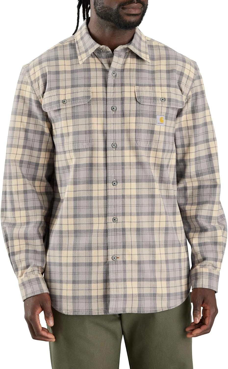 image:imageCarhartt Mens Loose Fit Heavyweight Flannel LongSleeve Plaid ShirtCarhartt Gray