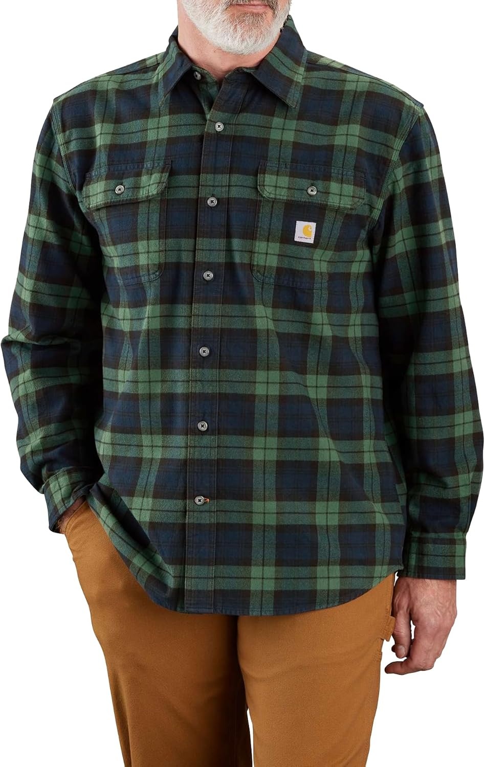 image:imageCarhartt Mens Loose Fit Heavyweight Flannel LongSleeve Plaid ShirtFrosted Balsam