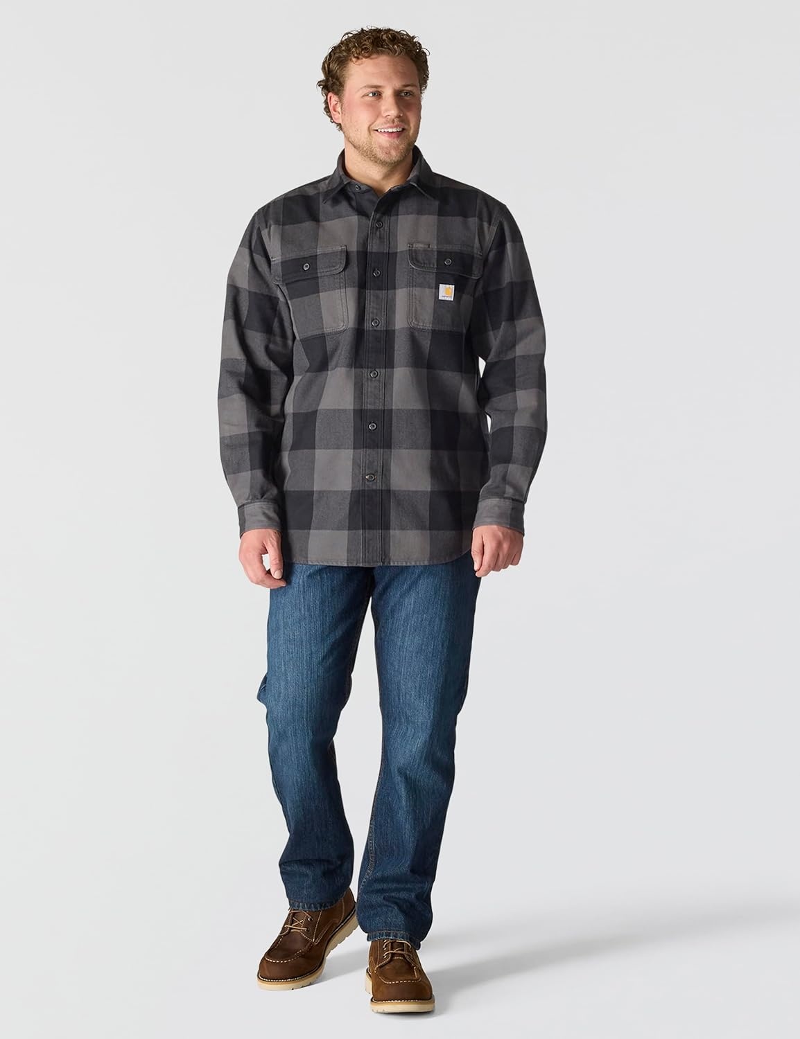image:imageCarhartt Mens Loose Fit Heavyweight Flannel LongSleeve Plaid ShirtGravel