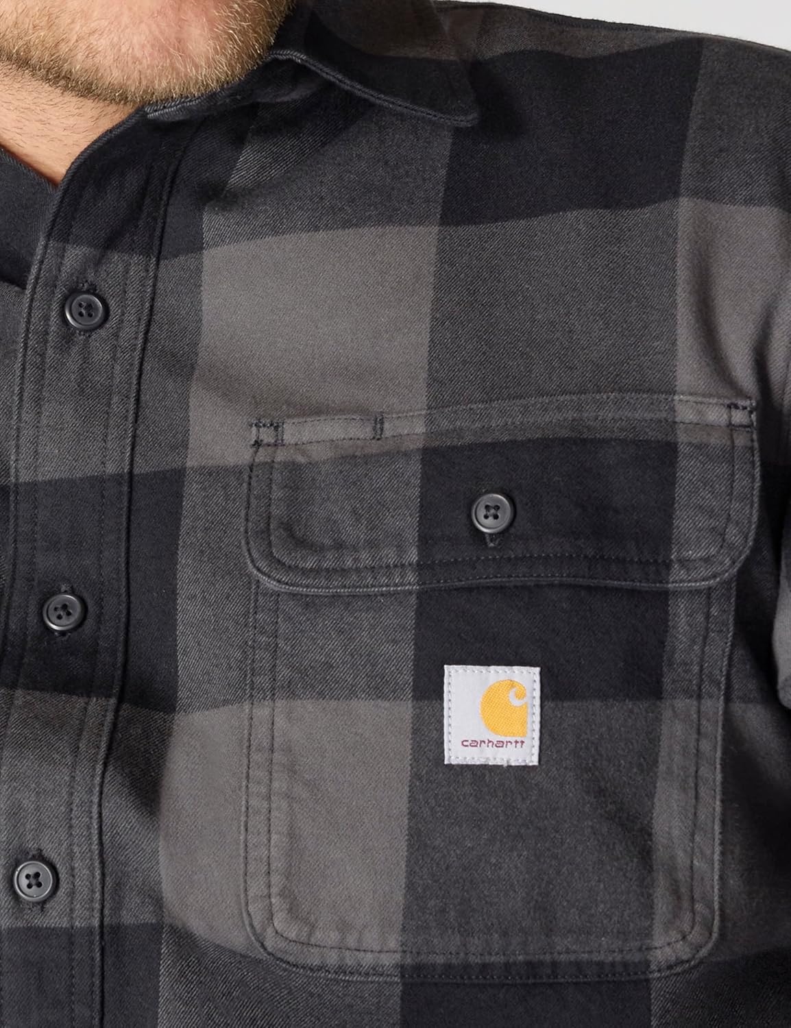 image:imageCarhartt Mens Loose Fit Heavyweight Flannel LongSleeve Plaid ShirtGravel