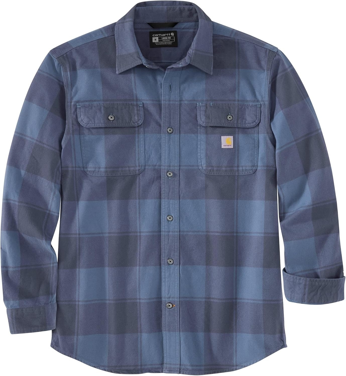 image:imageCarhartt Mens Loose Fit Heavyweight Flannel LongSleeve Plaid ShirtNavy