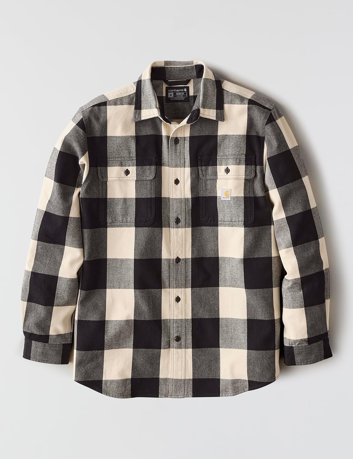 image:imageCarhartt Mens Loose Fit Heavyweight Flannel LongSleeve Plaid ShirtOat Milk