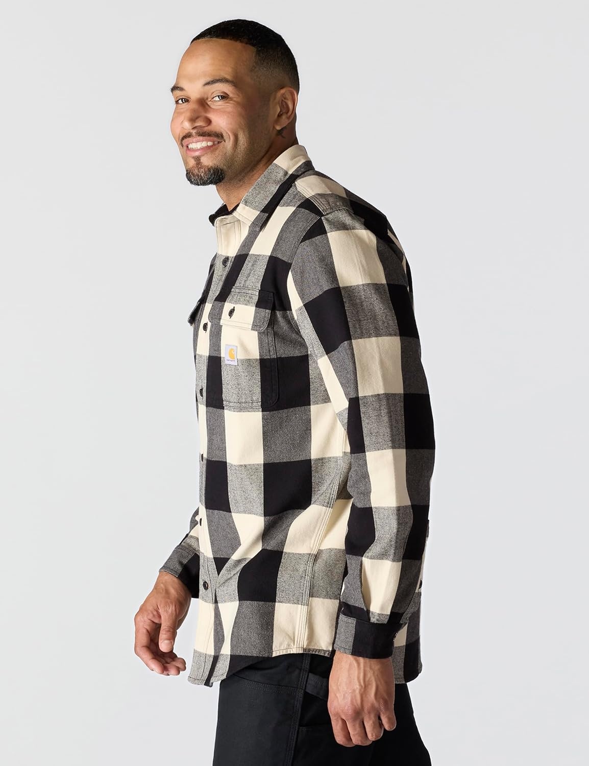 image:imageCarhartt Mens Loose Fit Heavyweight Flannel LongSleeve Plaid ShirtOat Milk