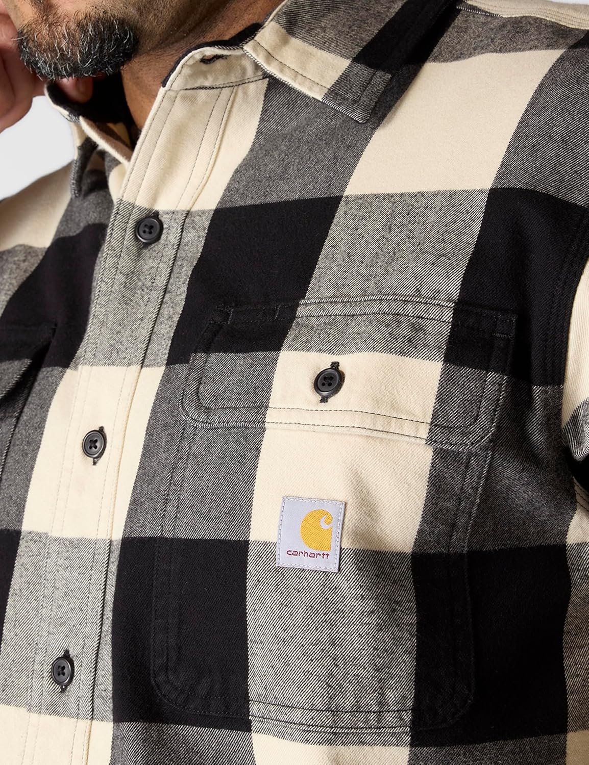 image:imageCarhartt Mens Loose Fit Heavyweight Flannel LongSleeve Plaid ShirtOat Milk
