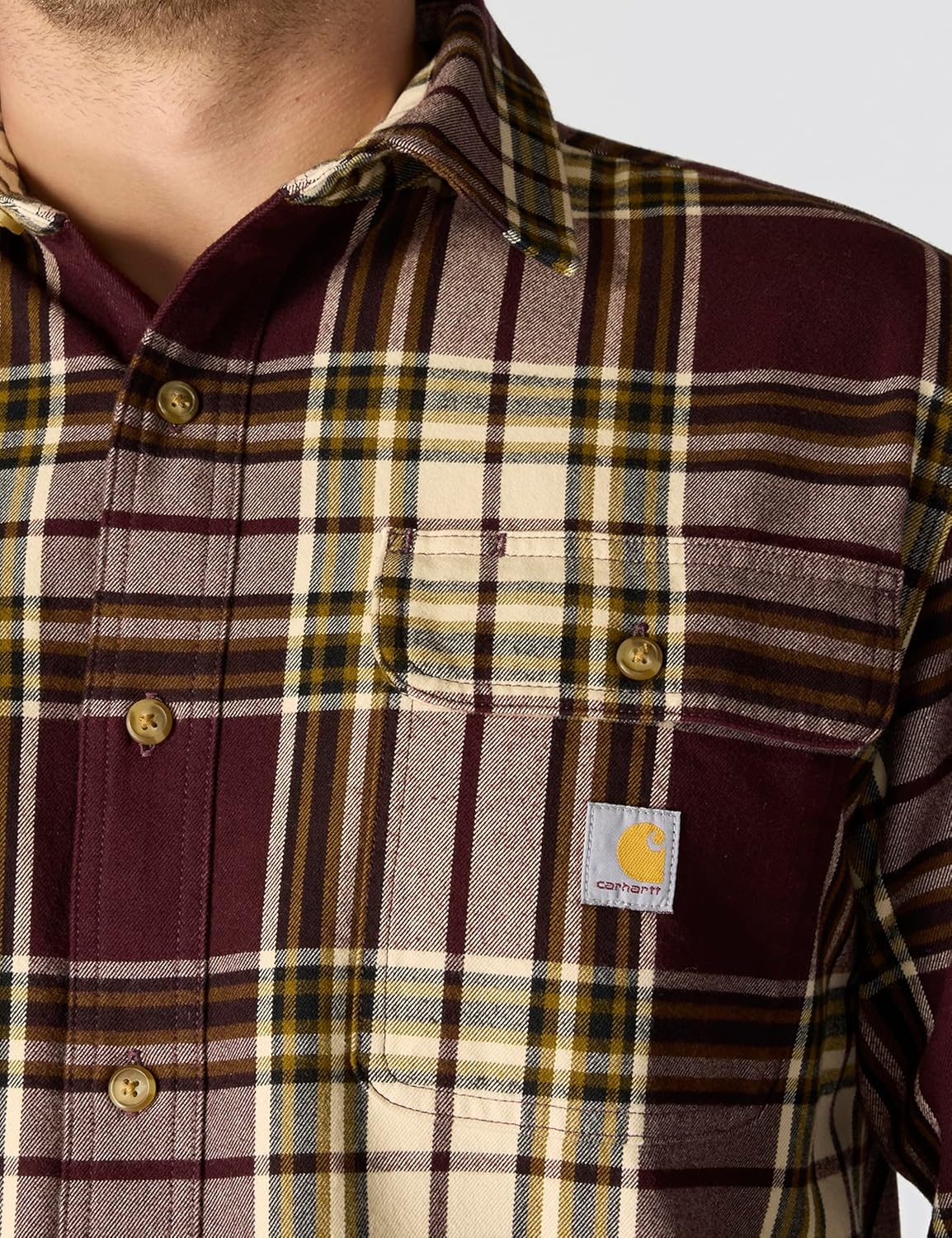 image:imageCarhartt Mens Loose Fit Heavyweight Flannel LongSleeve Plaid ShirtPort