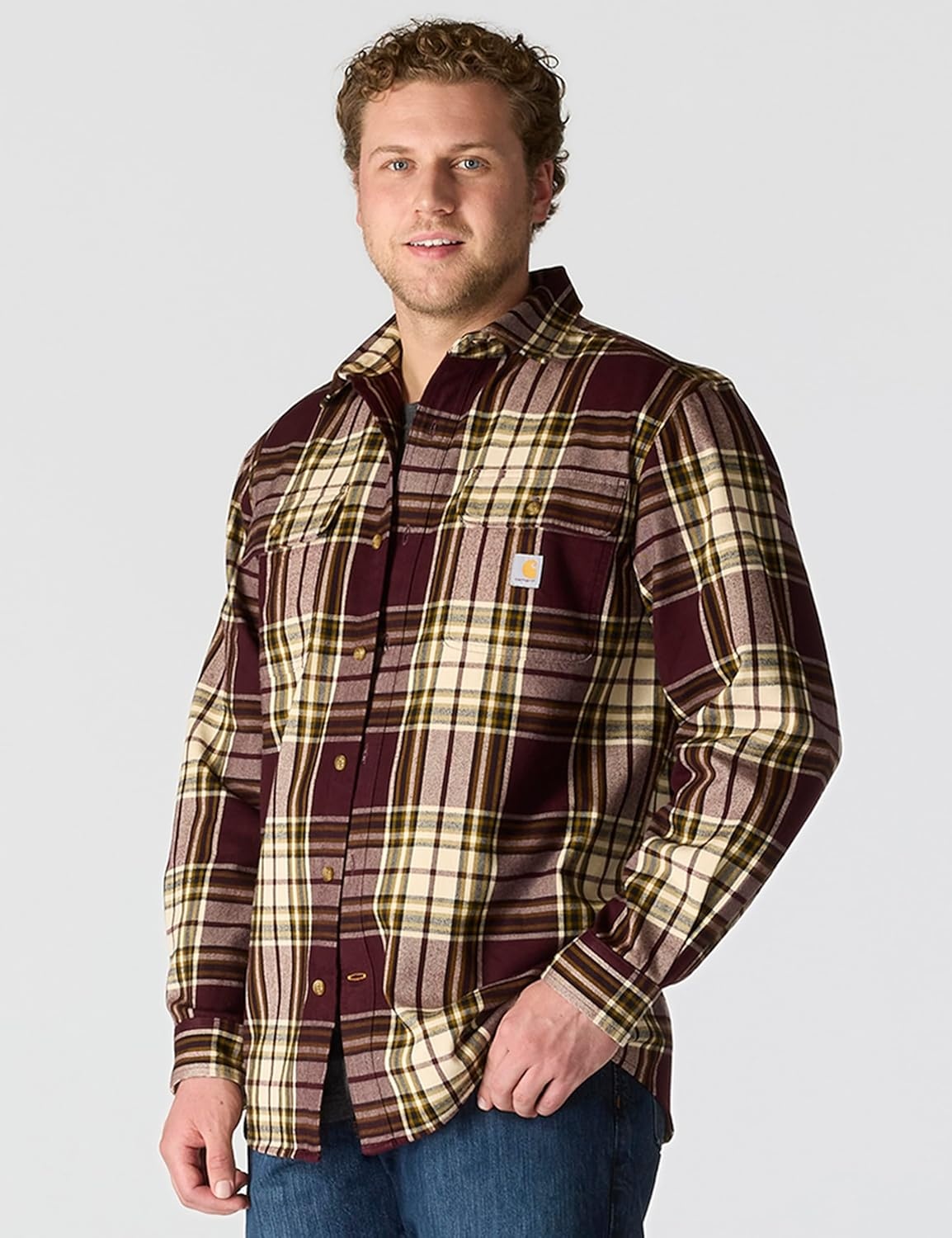 image:imageCarhartt Mens Loose Fit Heavyweight Flannel LongSleeve Plaid ShirtPort