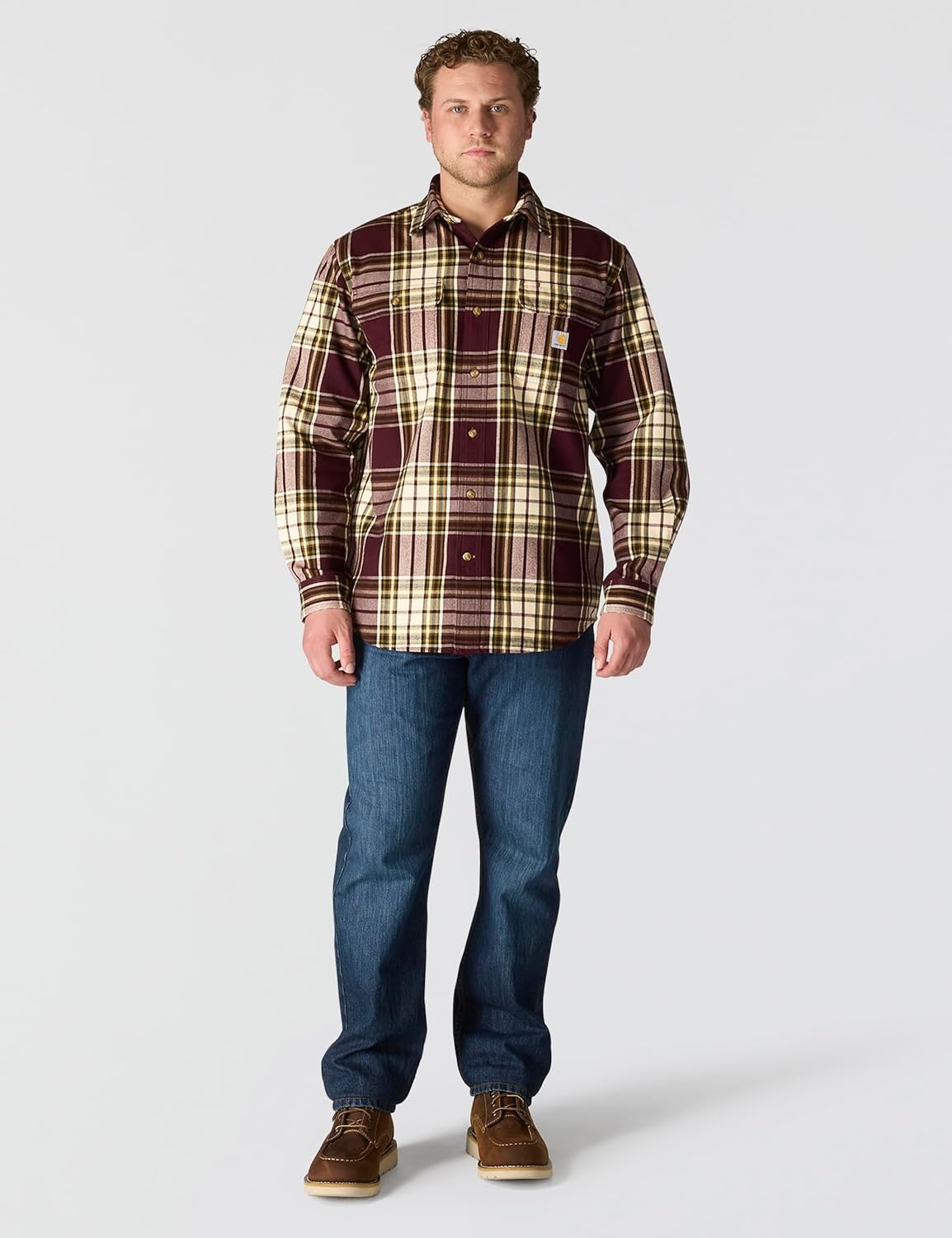 image:imageCarhartt Mens Loose Fit Heavyweight Flannel LongSleeve Plaid ShirtPort