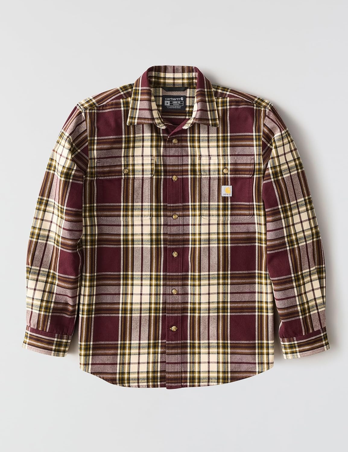 image:imageCarhartt Mens Loose Fit Heavyweight Flannel LongSleeve Plaid ShirtPort