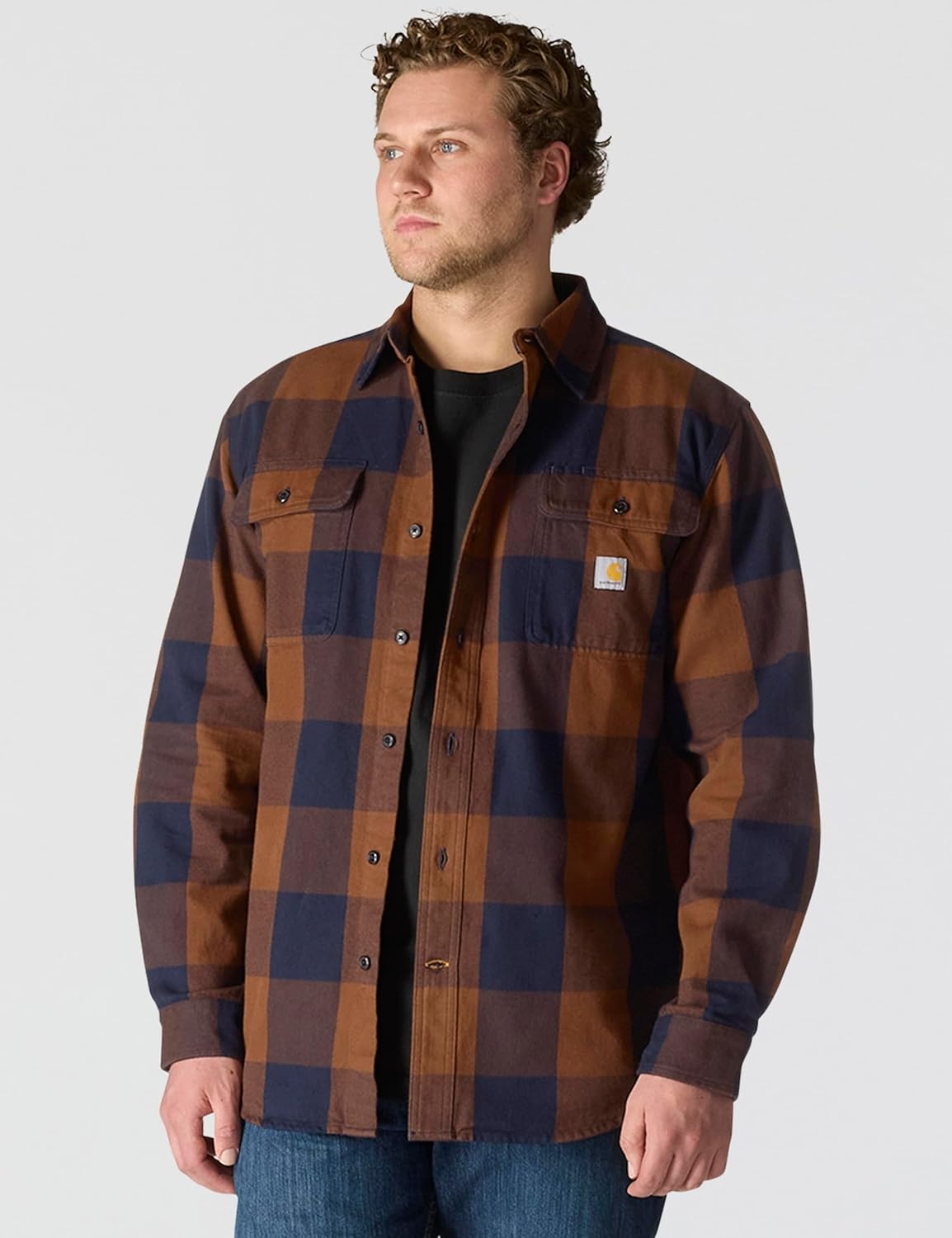 image:imageCarhartt Mens Loose Fit Heavyweight Flannel LongSleeve Plaid ShirtRed Duck