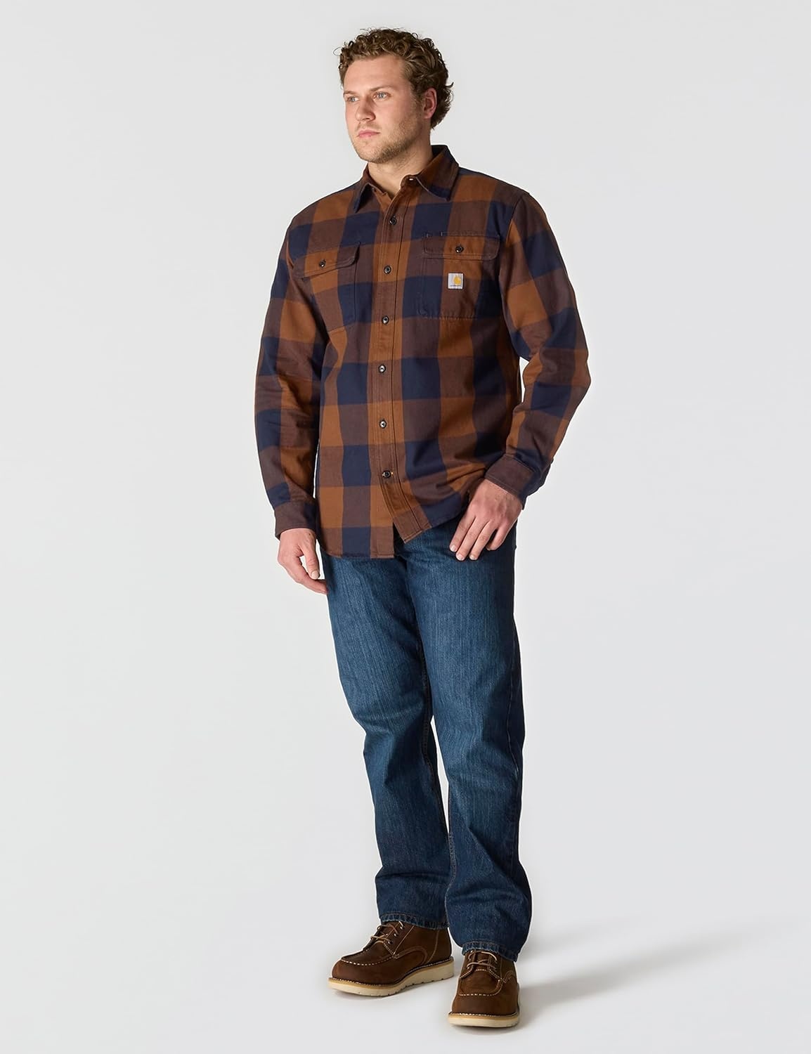 image:imageCarhartt Mens Loose Fit Heavyweight Flannel LongSleeve Plaid ShirtRed Duck