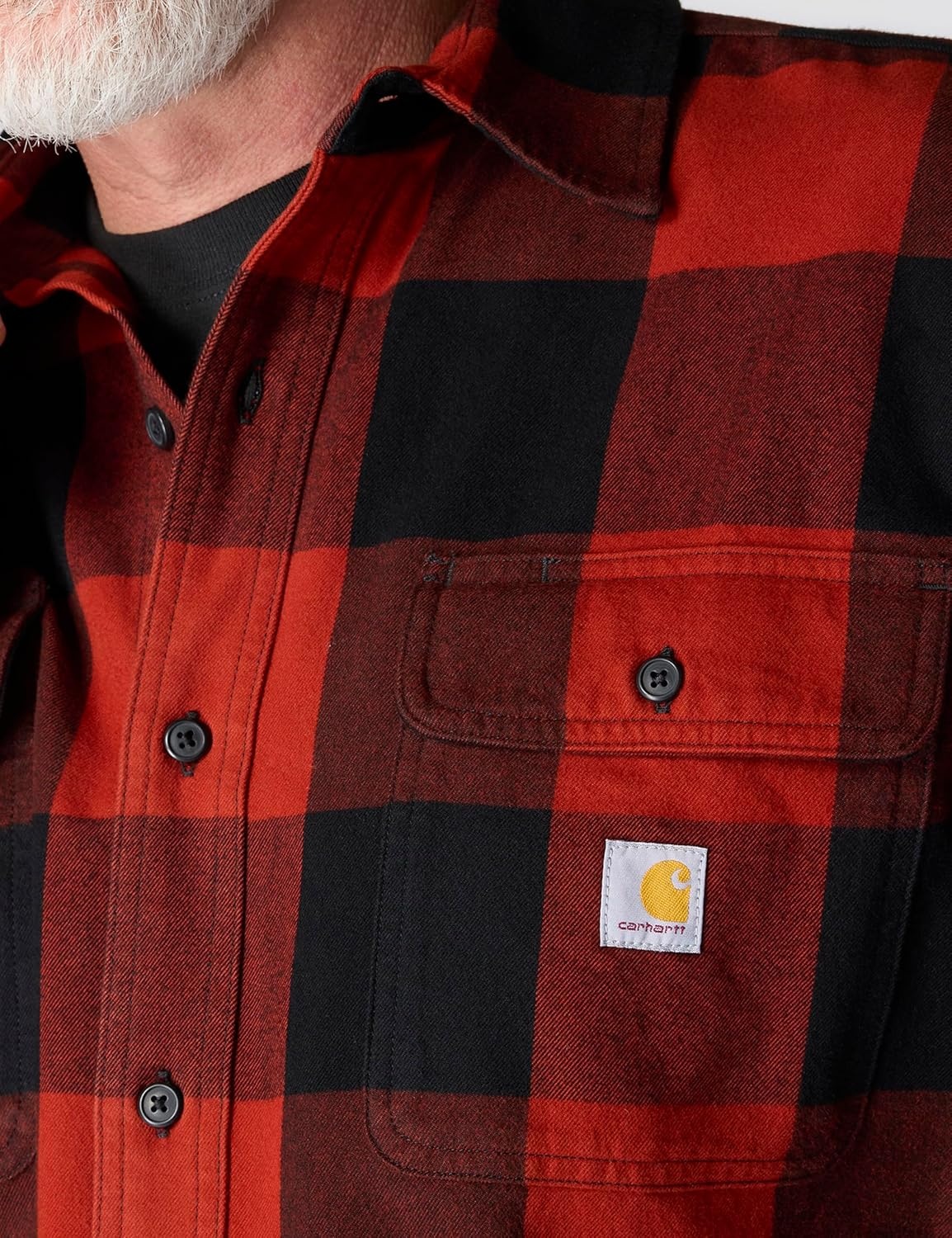 image:imageCarhartt Mens Loose Fit Heavyweight Flannel LongSleeve Plaid ShirtSpice Red