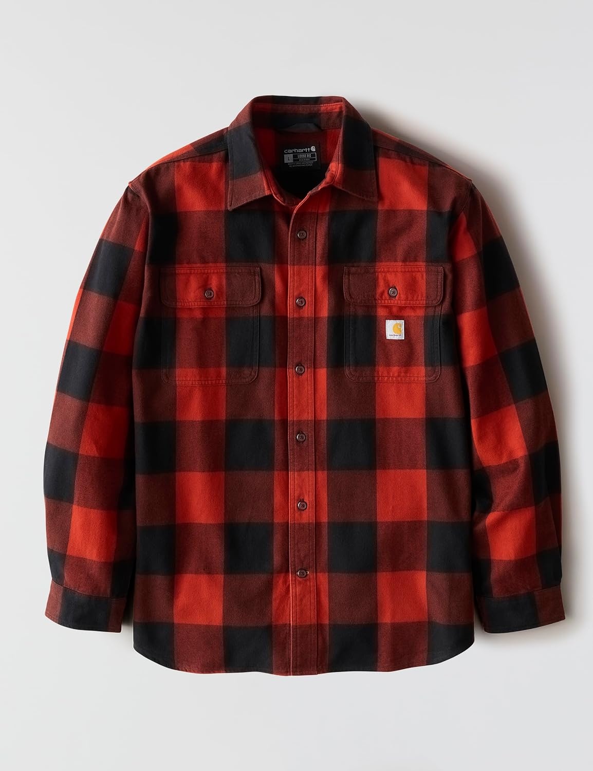 image:imageCarhartt Mens Loose Fit Heavyweight Flannel LongSleeve Plaid ShirtSpice Red