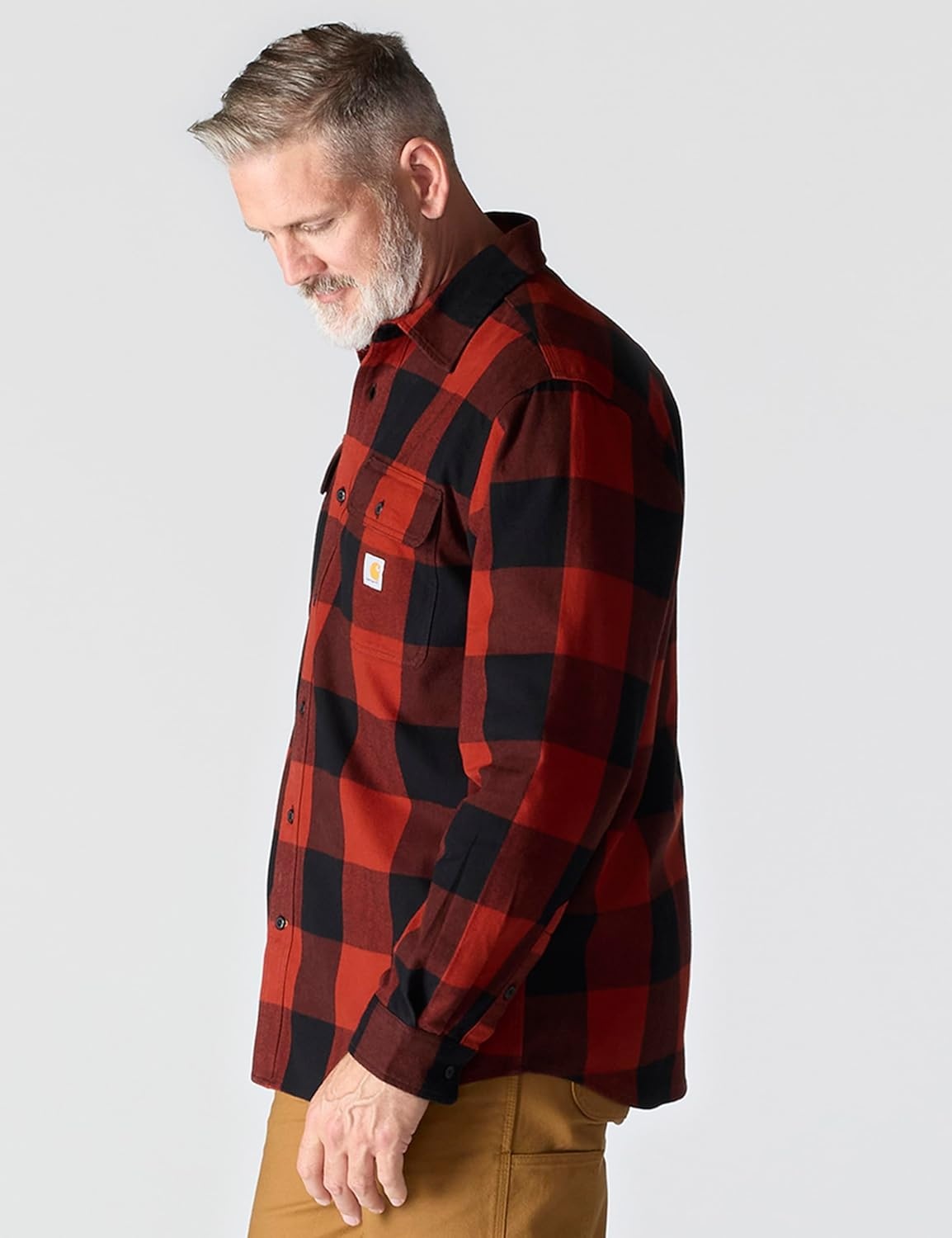 image:imageCarhartt Mens Loose Fit Heavyweight Flannel LongSleeve Plaid ShirtSpice Red